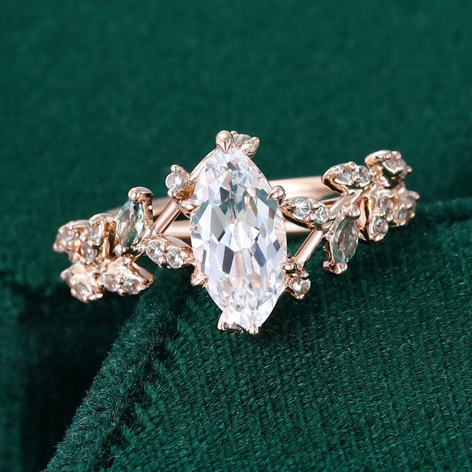 TwigGlow Marquise Cut White Sapphire Nature Inspired Engagement Ring (19)