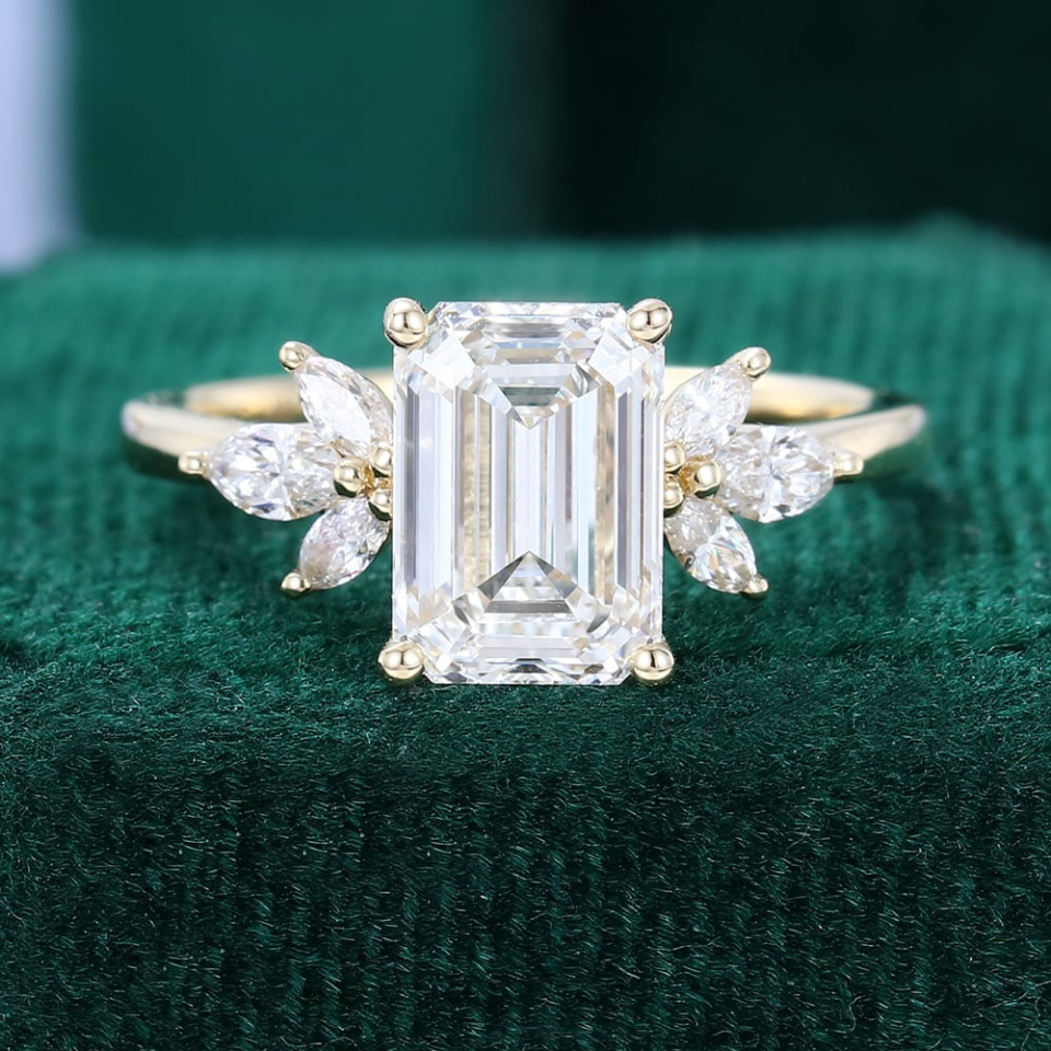 emerald cut lab diamond cluster ring