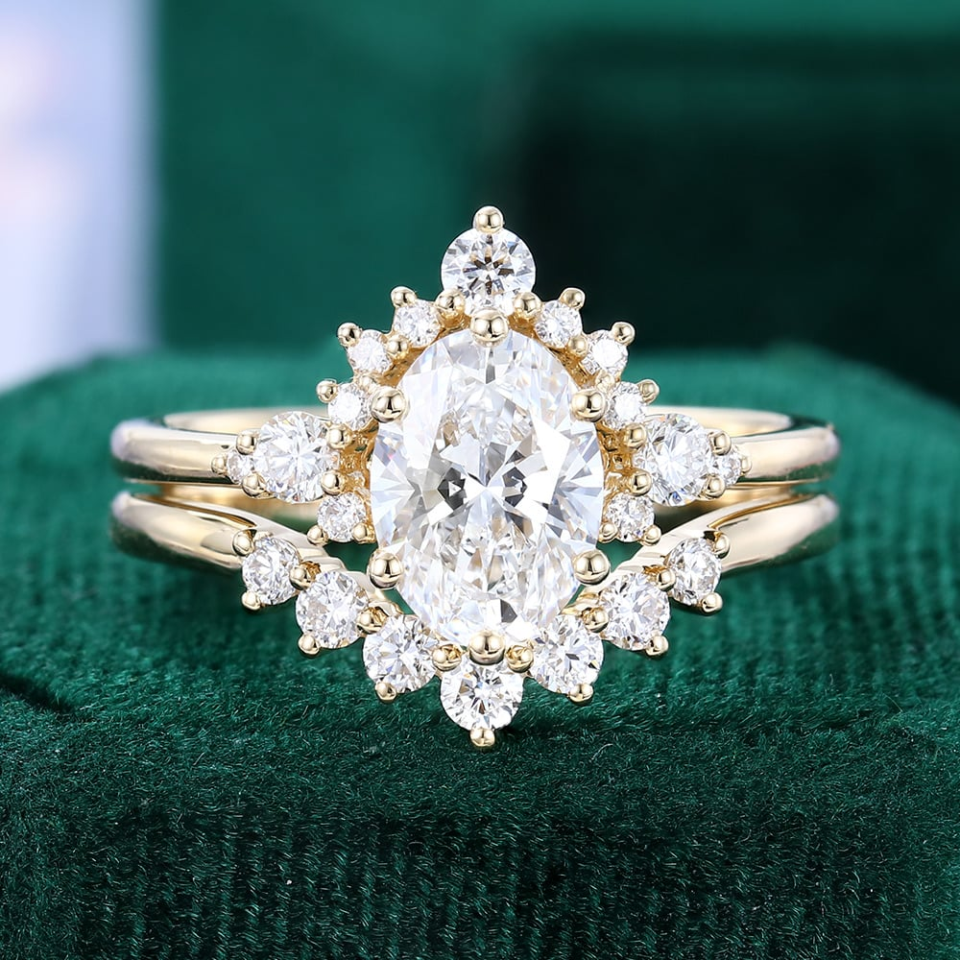 oval cut lab diamond cluster engagement ring