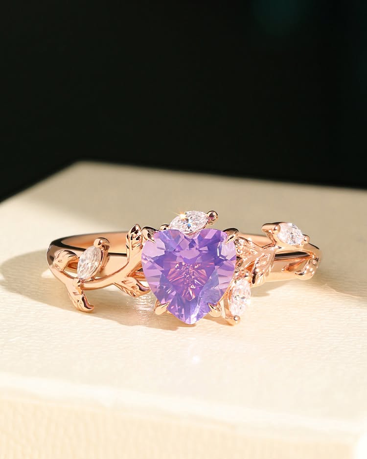 Heart shaped amethyst ring February Birthstone