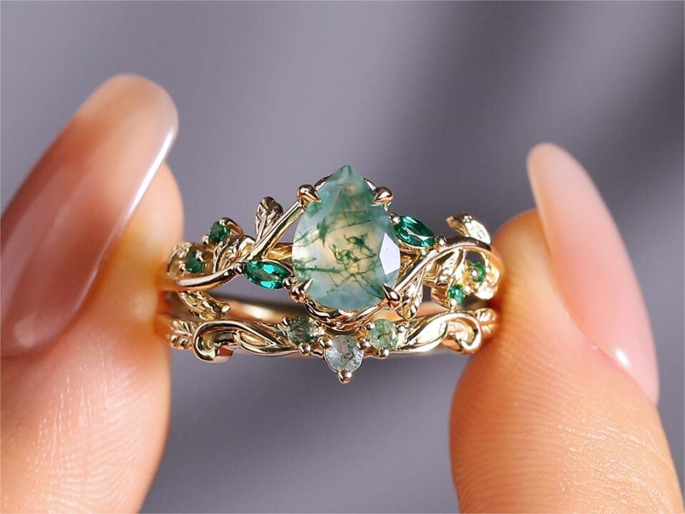 match your moss agate engagement ring with a wedding band