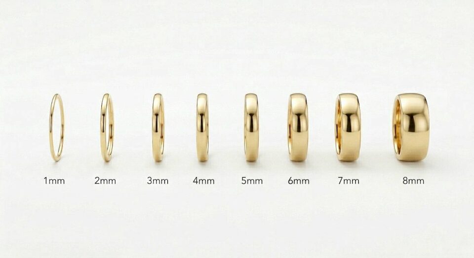 1mm to 8mm wedding band width