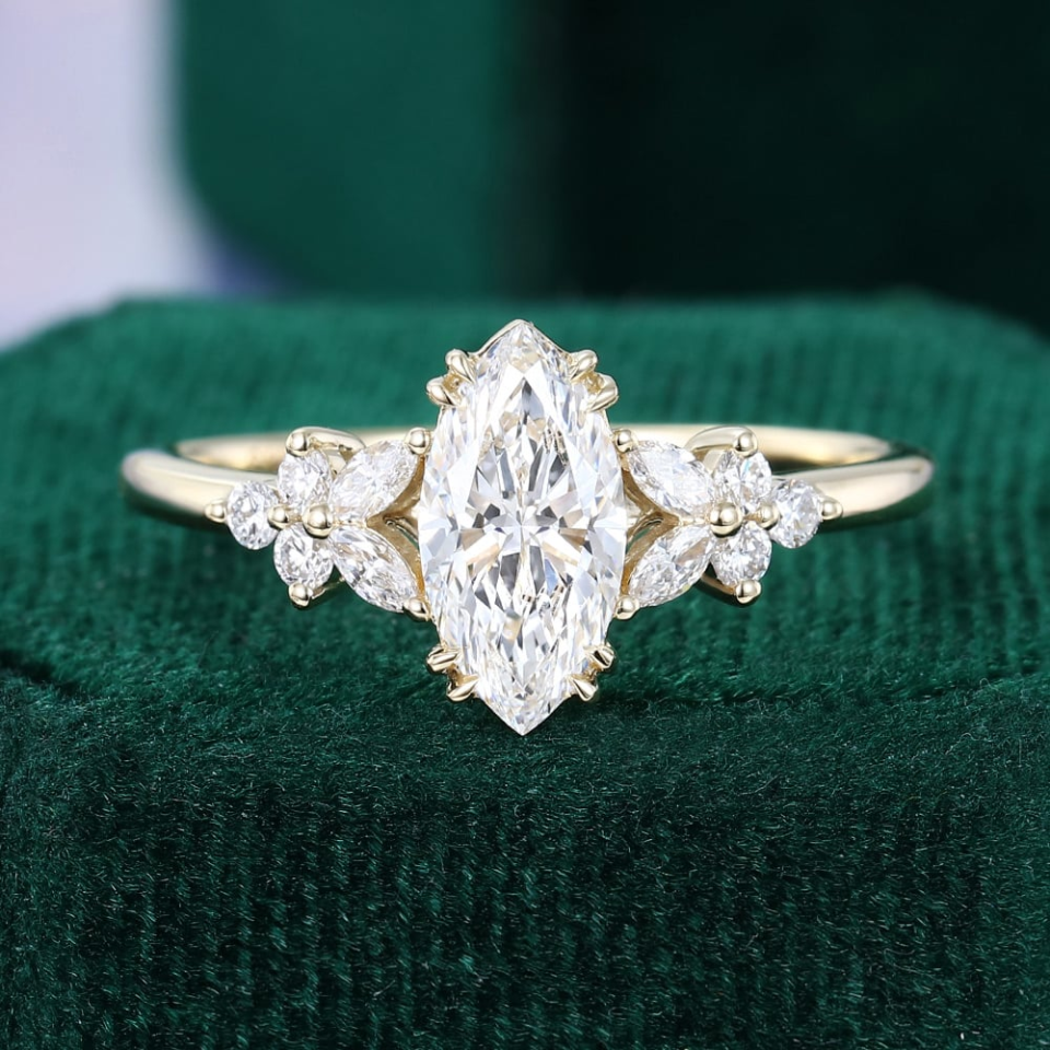 marquise cut lab diamond cluster engagement ring