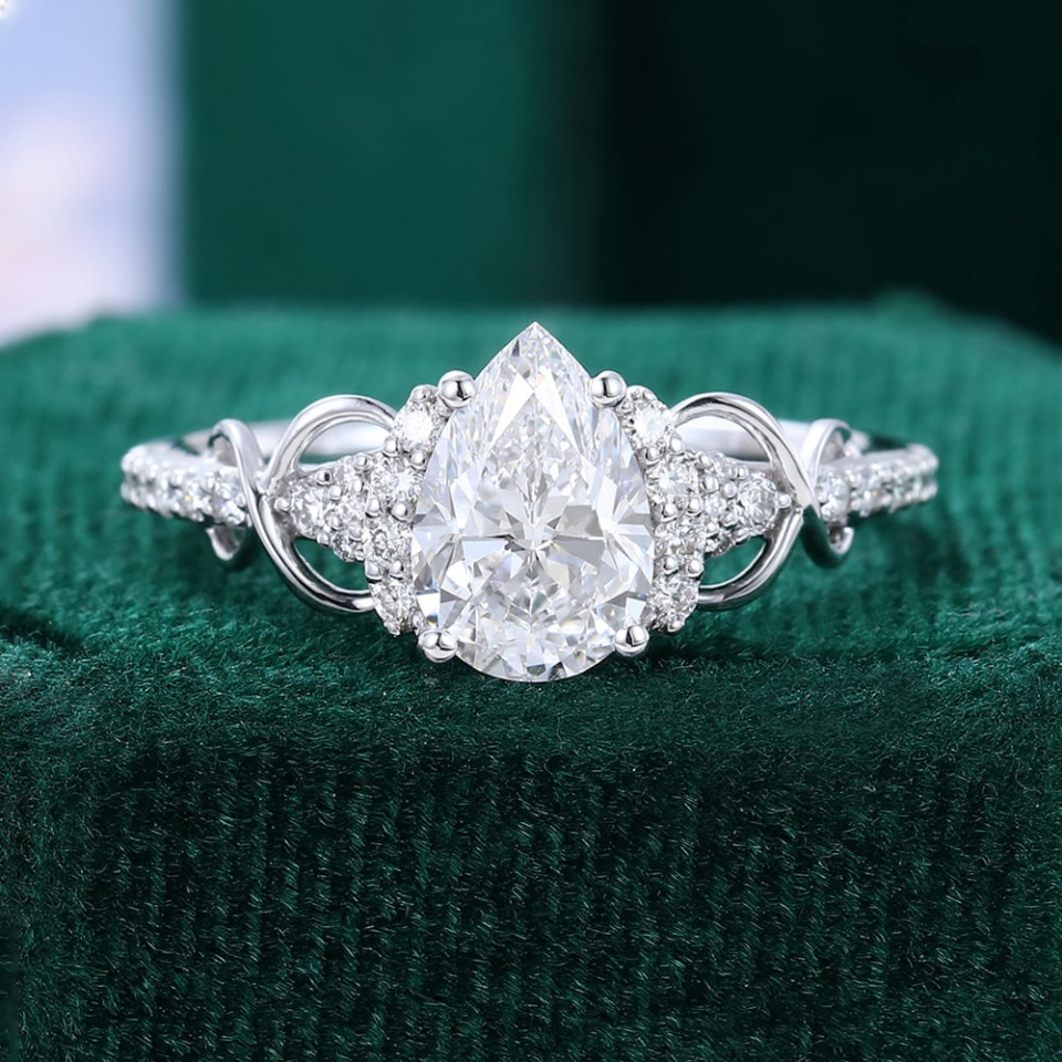 pear shaped lab diamond engagement ring