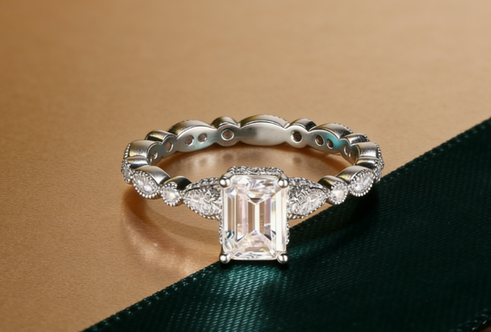 emerald cut lab grown diamond engagement ring