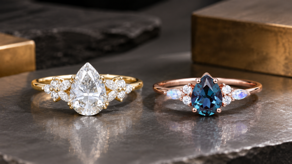 Alexandrite vs Diamond Engagement Ring