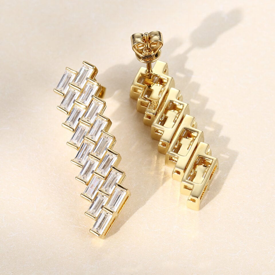 Art Deco Baguette Cut Moissanite Dangle Earrings
