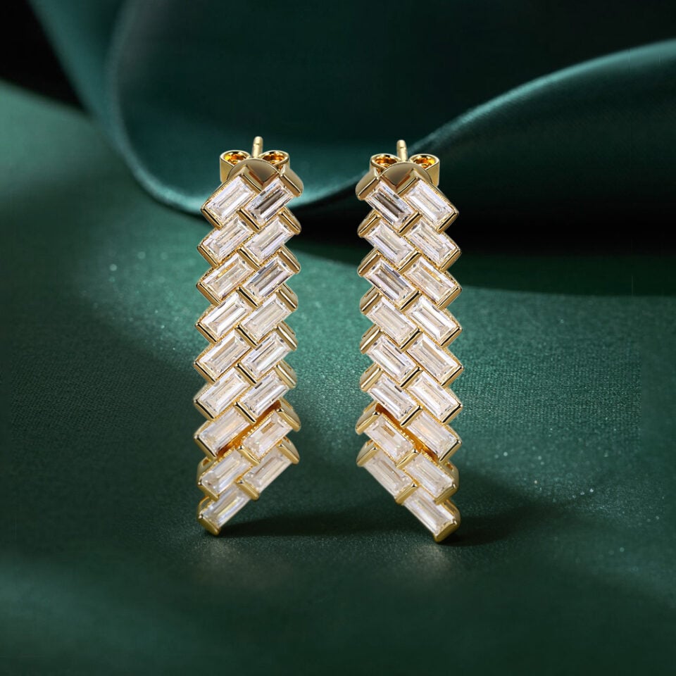 Art Deco Baguette Cut Moissanite Dangle Earrings