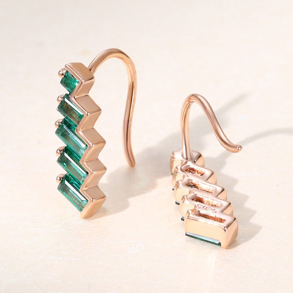 Art Deco Baguette & Princess Cut Emerald Climber Stud Earrings (3)