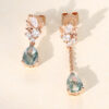 Asymmetrical Pear Cut Moss Agate Maple Leaf Dangle Earrings