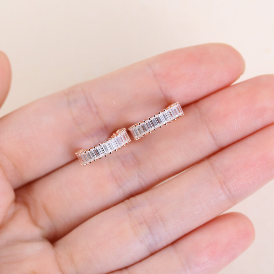 Baguette Cut Moissanite C-Hoop Stud Earrings (1)
