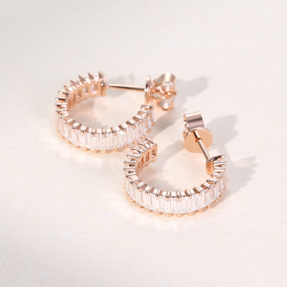 Baguette Cut Moissanite C-Hoop Stud Earrings (2)