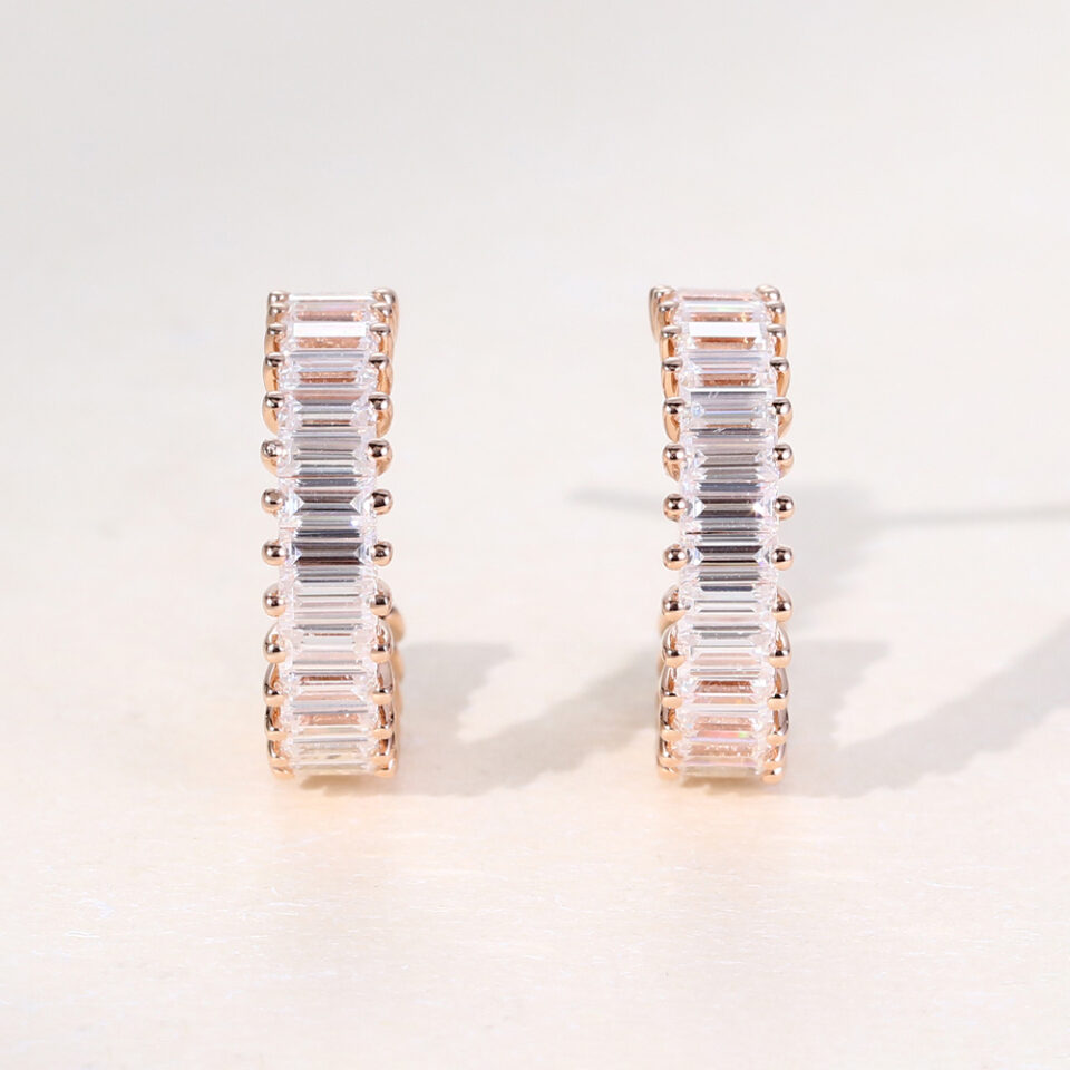 Baguette Cut Moissanite C-Hoop Stud Earrings