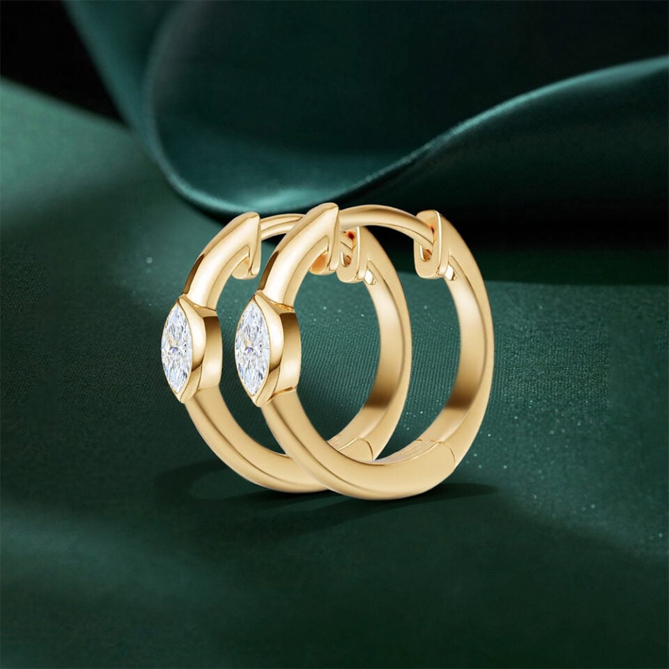 Bezel Set Marquise Lab Diamond Huggie Hoop Earrings (4)