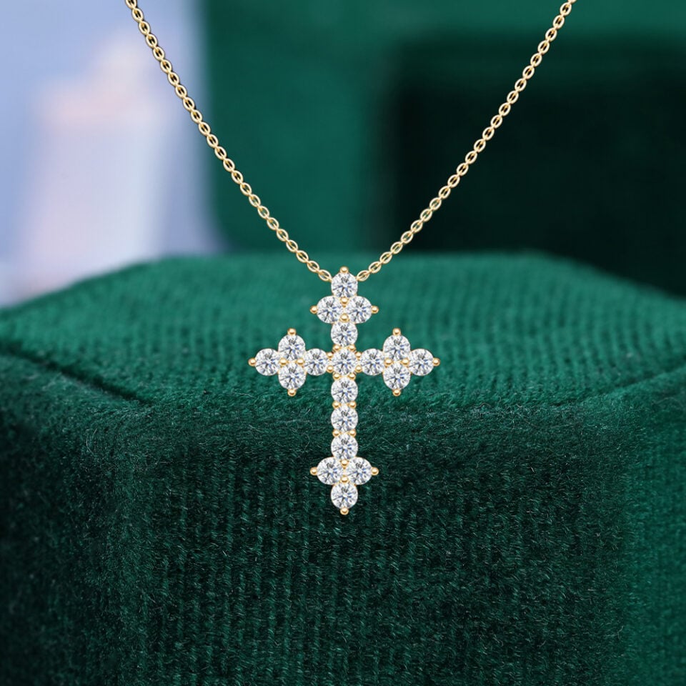 Cross Pendant Necklace with Lab Diamond Accents