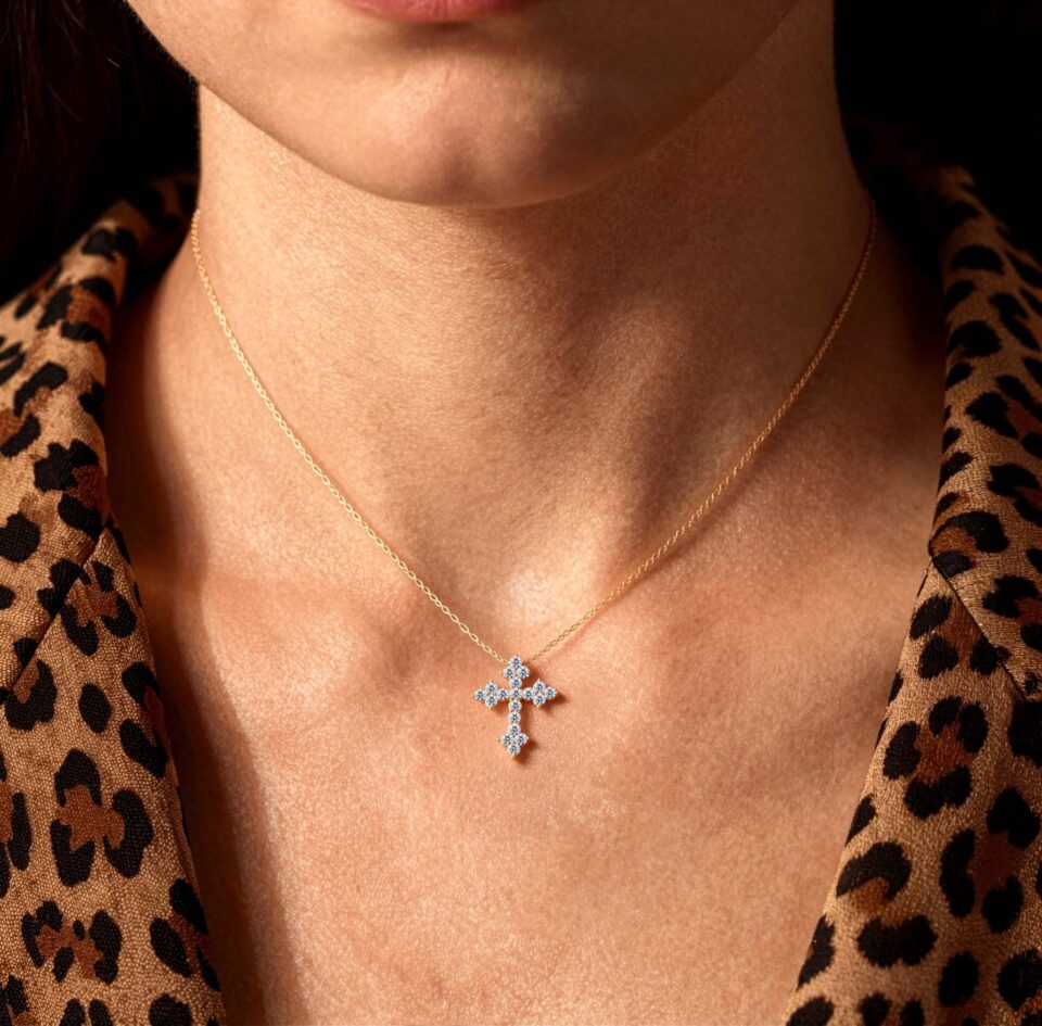 Cross Pendant Necklace with Lab Diamond Accents (7)