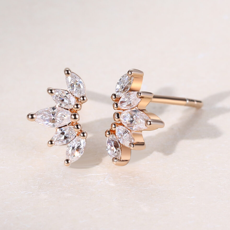 Graduated Marquise Cut Moissanite Cluster Stud Earrings