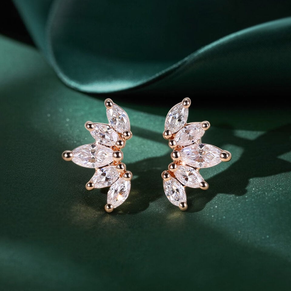 Graduated Marquise Cut Moissanite Cluster Stud Earrings