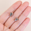 Kite Cut Moss Agate Leaf Dangle Earrings With Emerald Accents (1)