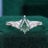 Kite Cut Moss Agate Nature Inspired Ethereal Engagement Ring with Leaf Prongs WG