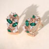 Leaf Accented Emerald & Diamond Omega Back Earrings (15)