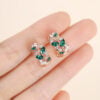 Leaf Accented Emerald & Diamond Omega Back Earrings (9)