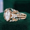 Marquise Cut Lab Diamond Cluster Bridal Ring Set with Nature Inspired Leaf Enhancer (10)