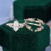 Marquise Cut Lab Diamond Cluster Bridal Ring Set with Nature Inspired Leaf Enhancer (14)