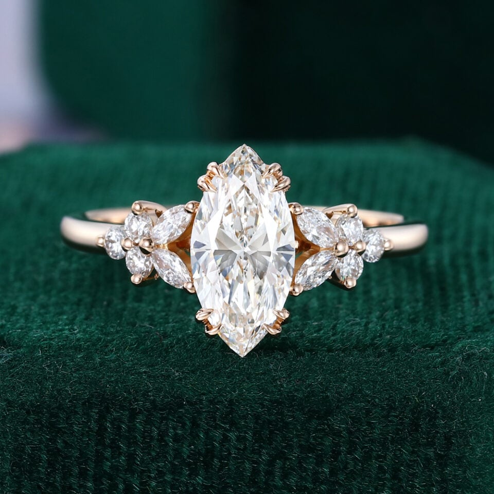 marquise cluster lab diamond engagement ring