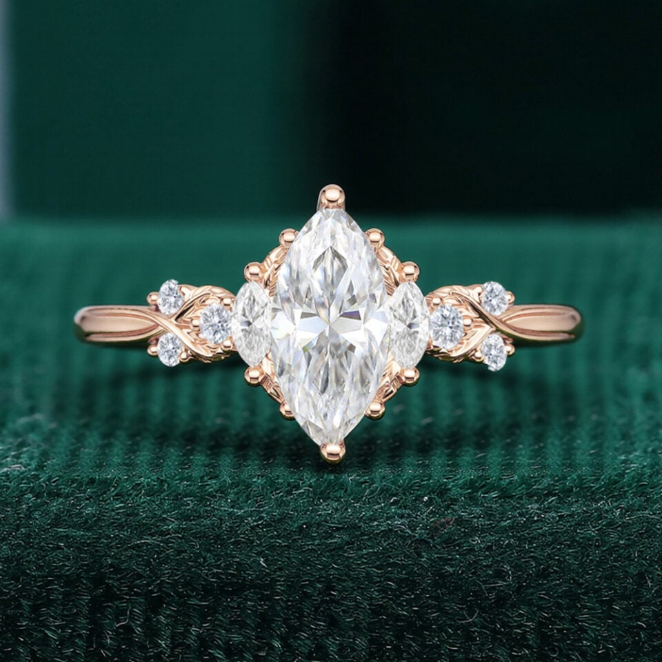 Marquise Cut Moissanite Leaf Engagement Ring