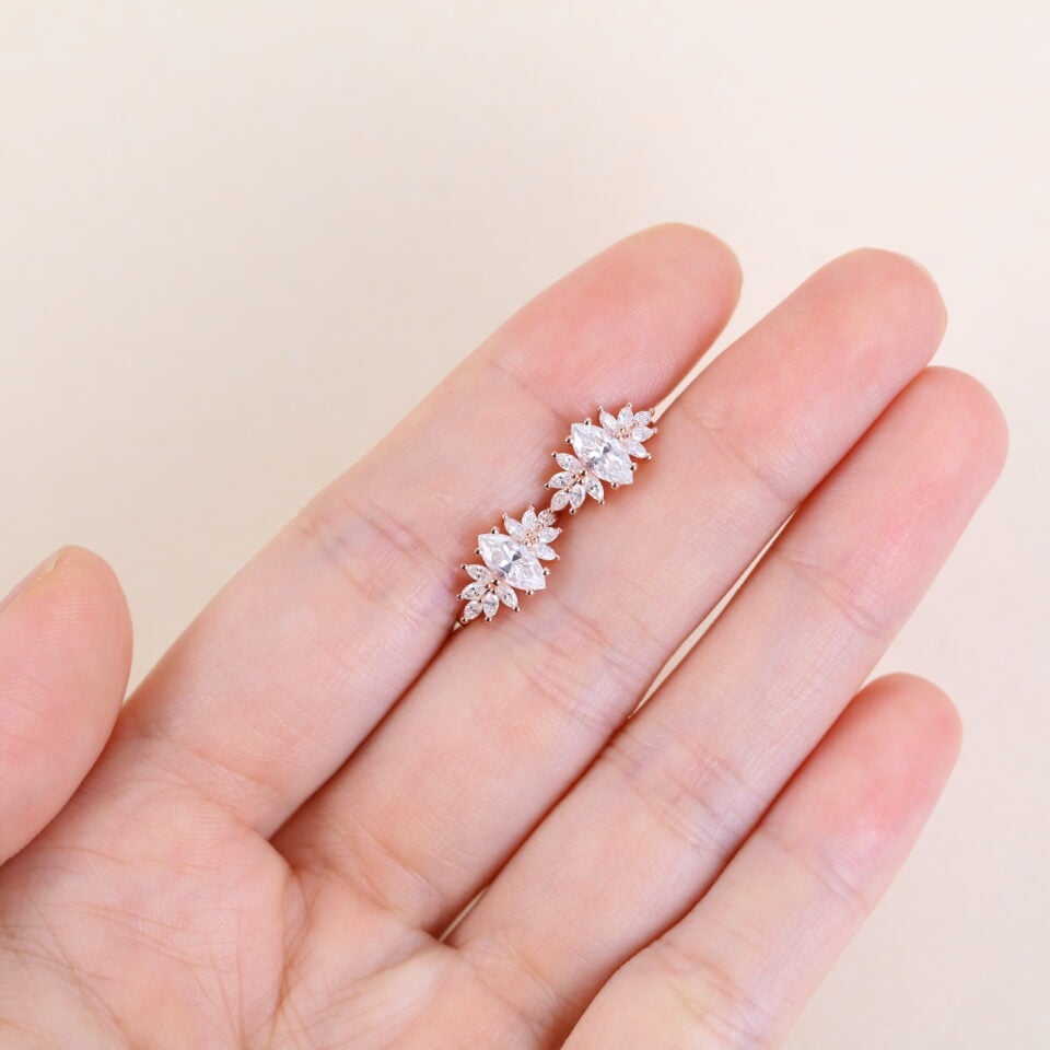Marquise Cut Moissanite Petal Cluster Huggie Earrings (7)