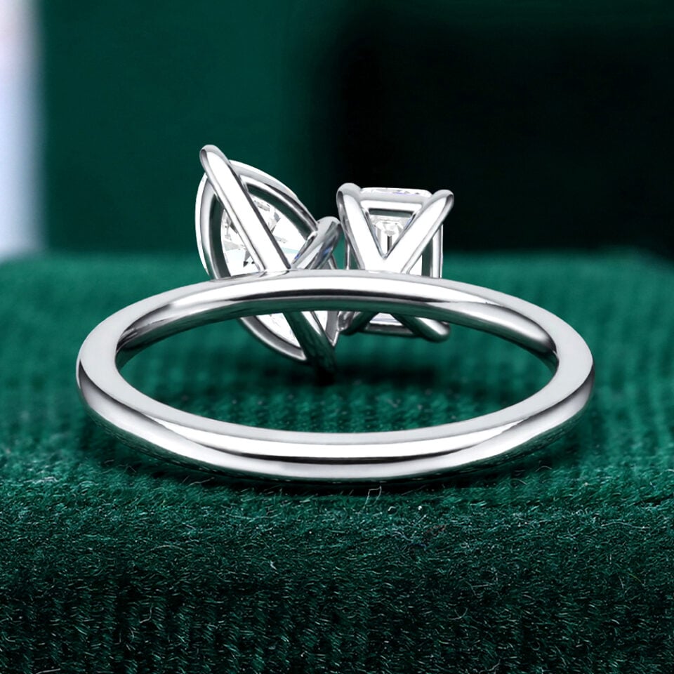 Marquise & Emerald Cut Lab Diamond Toi et Moi Engagement Ring (2)