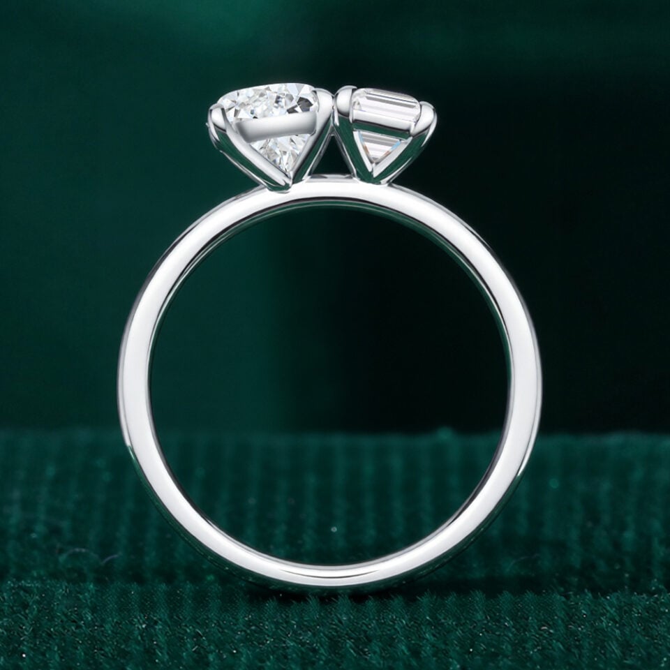 Marquise & Emerald Cut Lab Diamond Toi et Moi Engagement Ring (5)