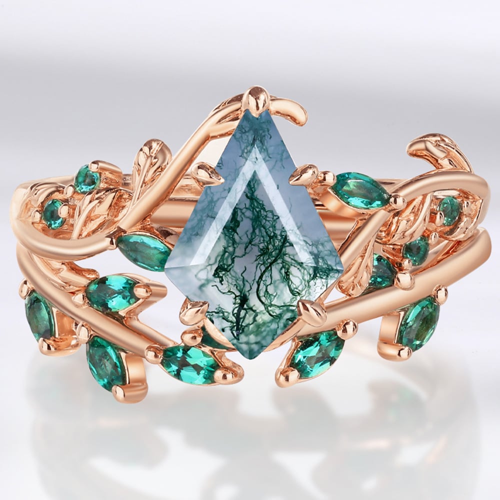 moss agate ring set