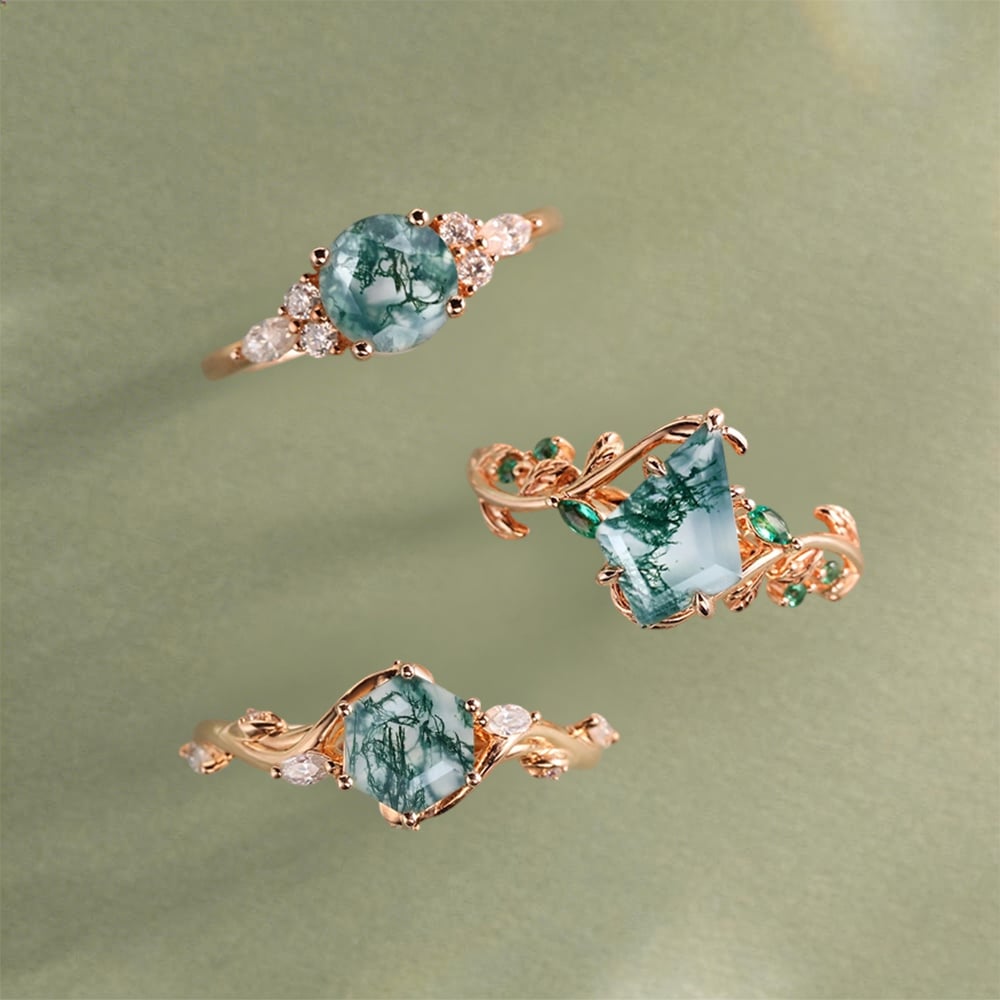 Moss Agate Promise Rings