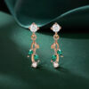 Nature Themed Emerald & Diamond Leaf Dangle Earrings
