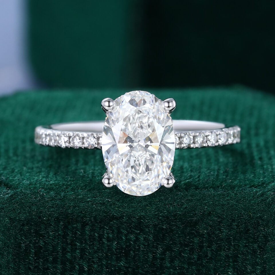 1.5CT Oval Cut Lab Diamond Engagement Ring With 3/4 Eternity Band