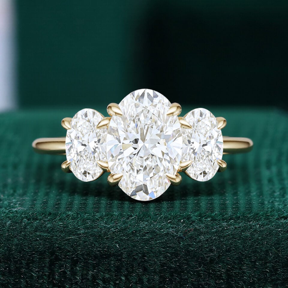 Oval Cut Lab Diamond Three Stone Engagement Ring