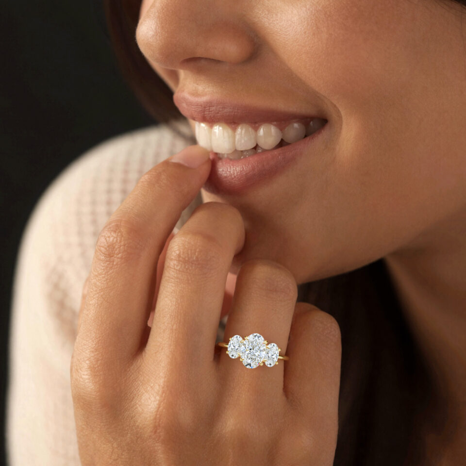 Oval Cut Lab Diamond Three Stone Engagement Ring (2)