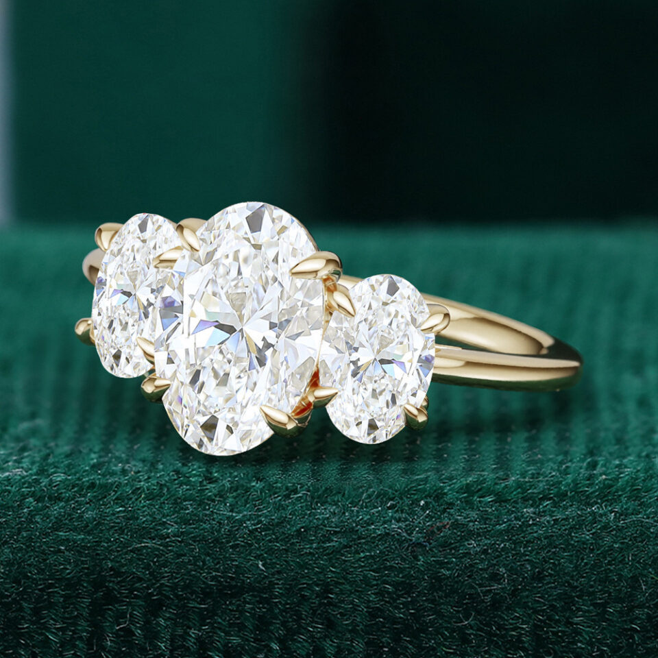 Oval Cut Lab Diamond Three Stone Engagement Ring (3)