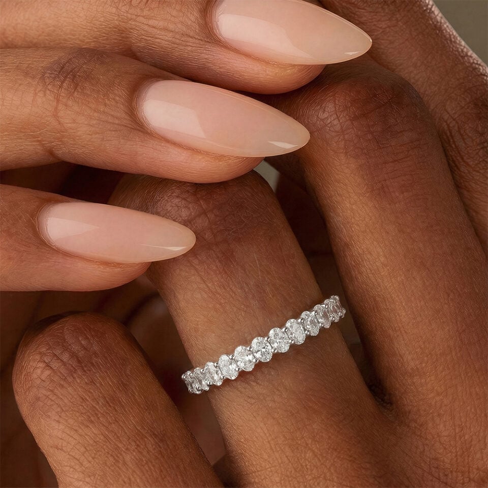 Oval Cut Lab Diamond Wedding Band Half Eternity Matching Ring (1)
