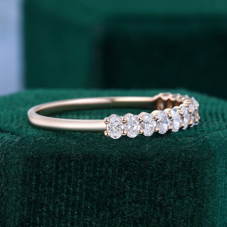Oval Cut Lab Diamond Wedding Band Half Eternity Matching Ring (4)