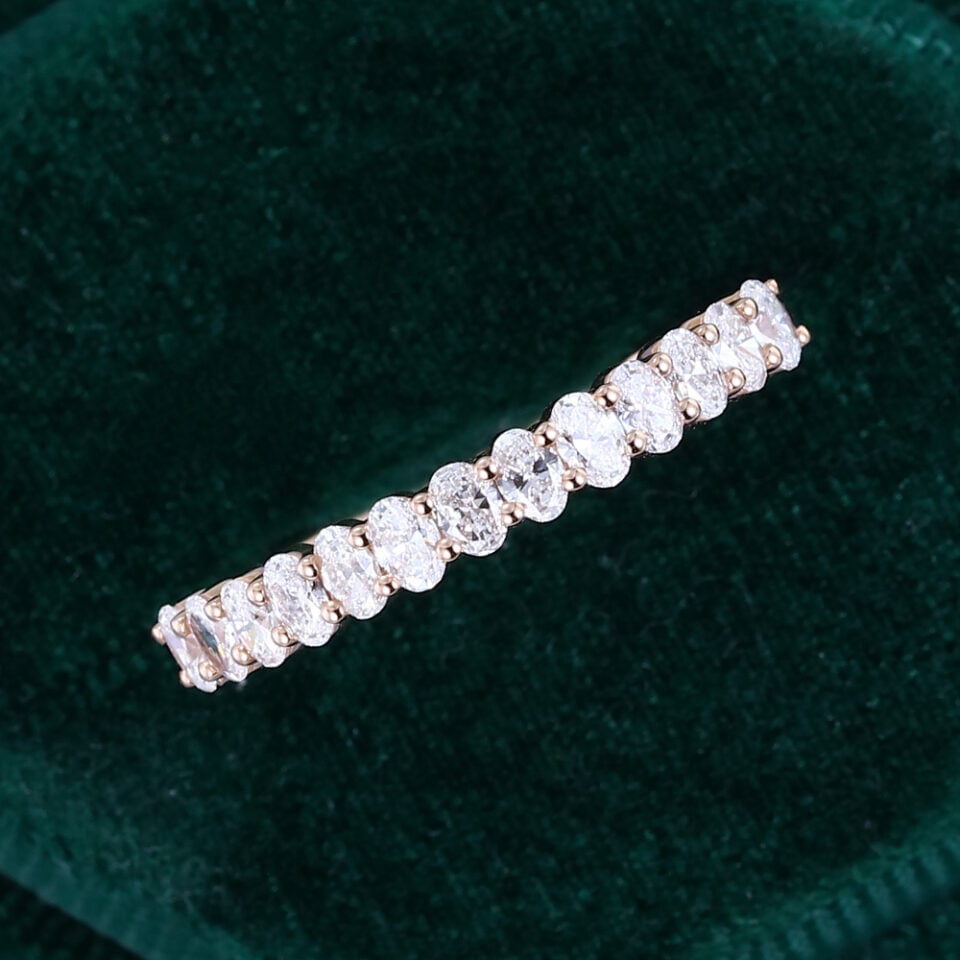 Oval Cut Lab Diamond Wedding Band Half Eternity Matching Ring (6)