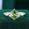 Oval Cut Lab Green Diamond Engagement Ring with Classic Cluster Accents (5)