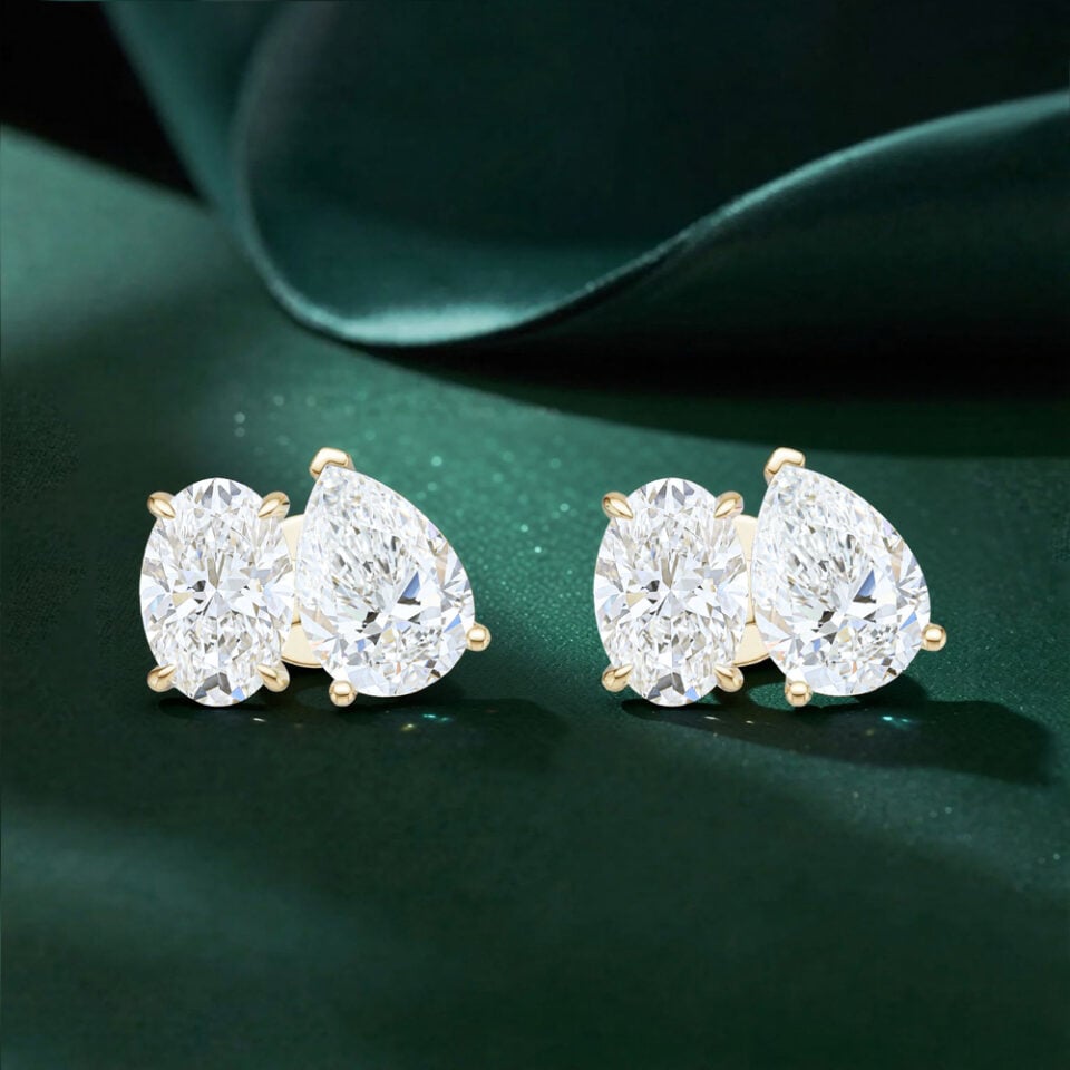 Oval & Pear Cut Lab Diamond Toi et Moi Stud Earrings