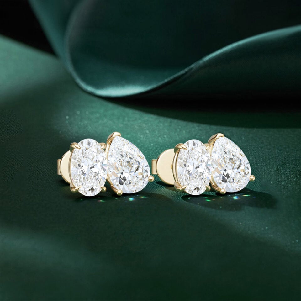 Oval & Pear Cut Lab Diamond Toi et Moi Stud Earrings