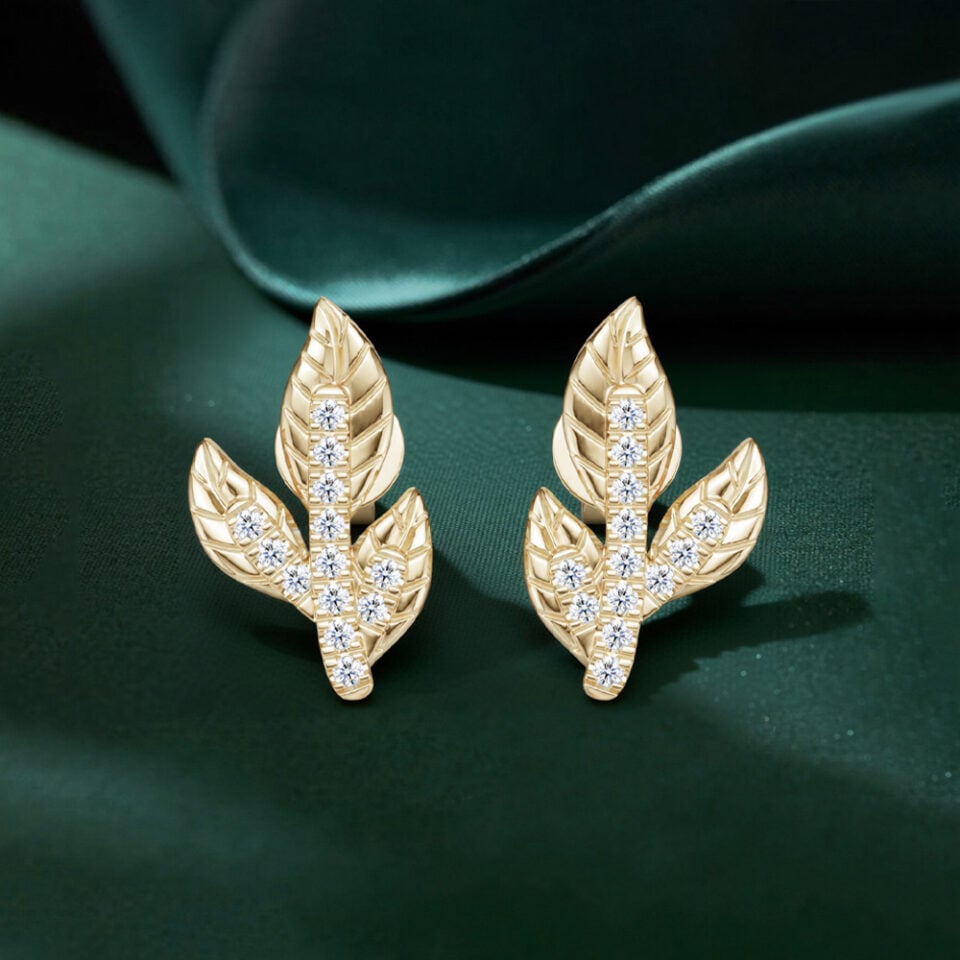 Pavé Lab Diamond Leaf Stud Earrings