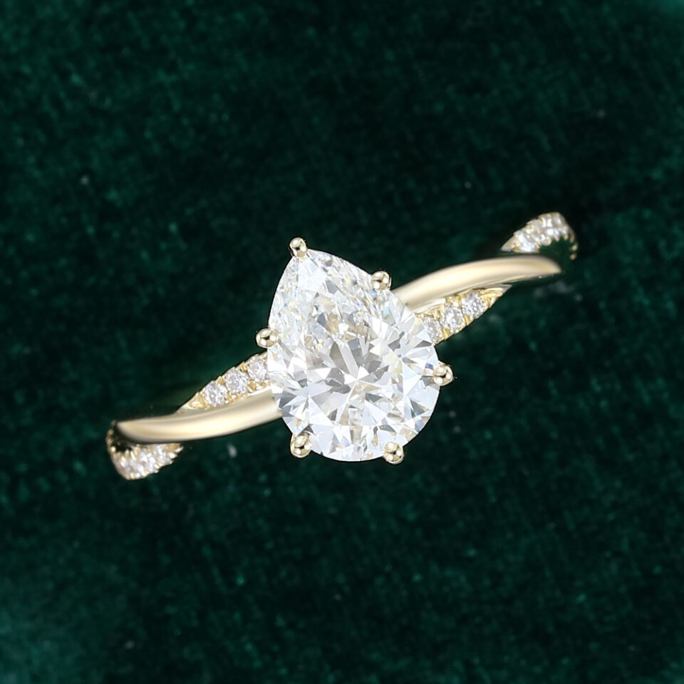 Pear Cut Lab Diamond Engagement Ring With Unique Twisted Pavé Band (10)