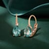 Pear Cut Moss Agate Lever Back Earrings