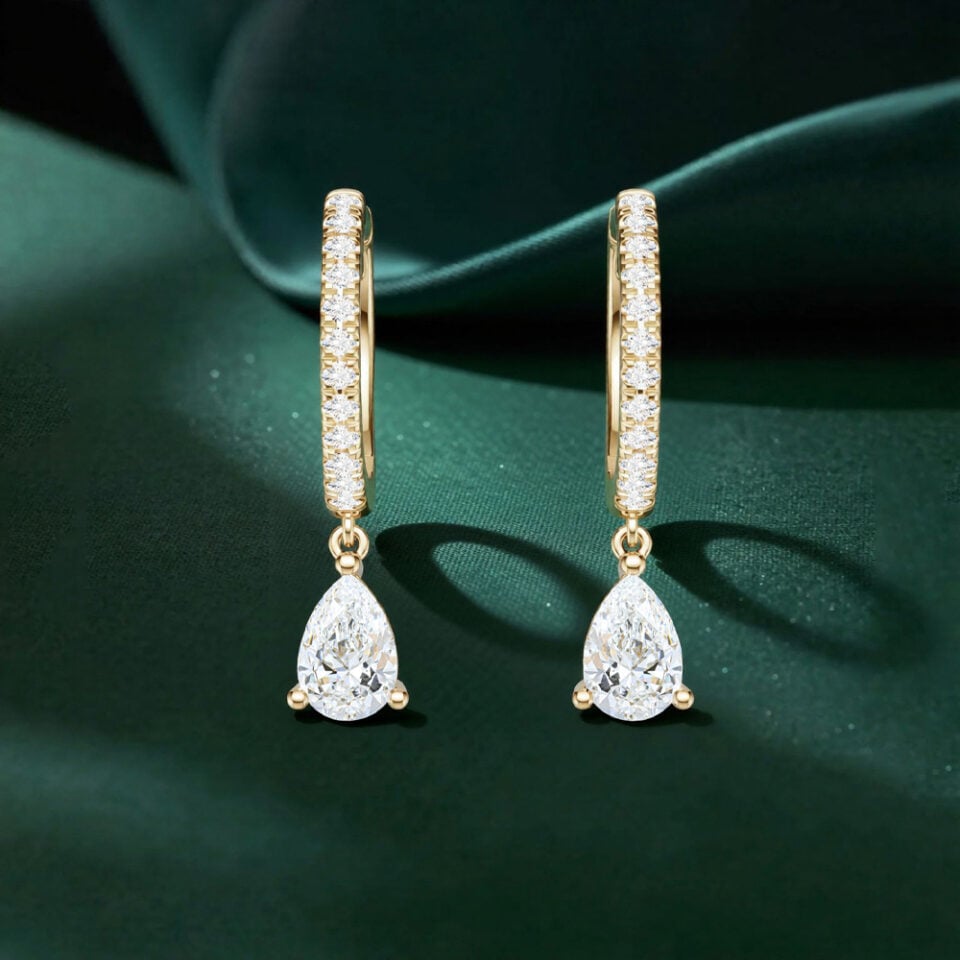 Pear Drop Lab Diamond Huggie Earrings with Pavé Accents